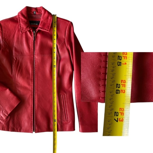 Jones New York Women's Vibrant Red Leather Jacket Size Medium - Picture 8 of 13